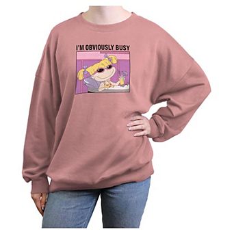 Juniors' Nickelodeon Rugrats Angelica I'm Obviously Busy Oversized Graphic Pullover