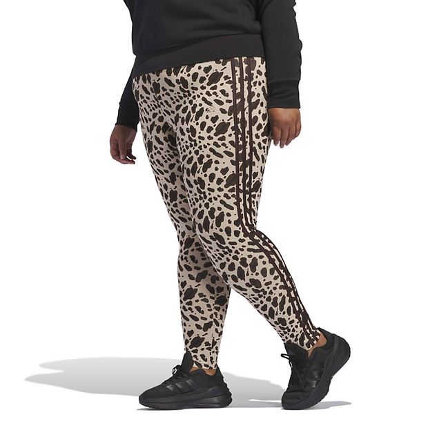 Adidas Essentials 3 Stripes Animal Print Leggings Plus Size Clay Brown 3X Womens Originals Pants