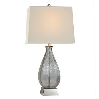 Grey Dimpled Table Lamp with White Lamp Shade
