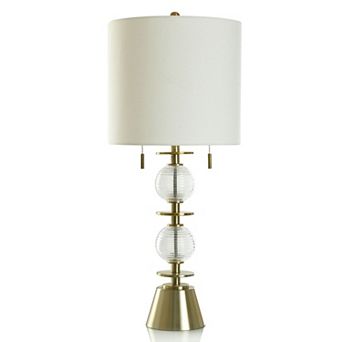 Ribbed Glass Table Lamp with Off-White Lamp Shade