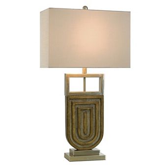 Oak Silver Table Lamp with Oatmeal Lamp Shade