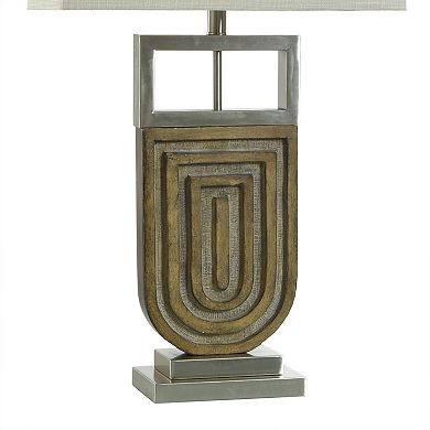 Oak Silver Table Lamp with Oatmeal Lamp Shade