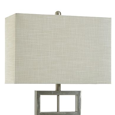 Oak Silver Table Lamp with Oatmeal Lamp Shade