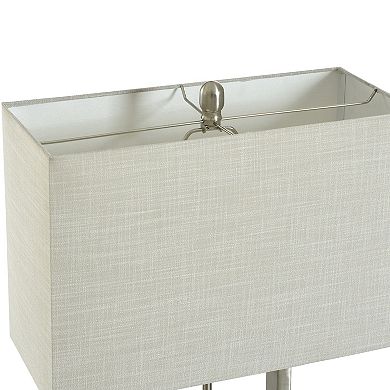 Oak Silver Table Lamp with Oatmeal Lamp Shade