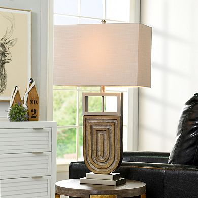Oak Silver Table Lamp with Oatmeal Lamp Shade