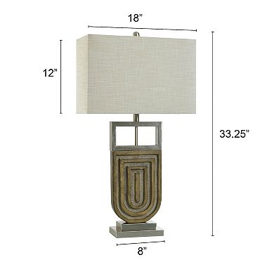 Oak Silver Table Lamp with Oatmeal Lamp Shade