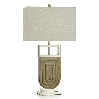 Oak Silver Table Lamp with Oatmeal Lamp Shade