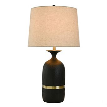 Satin Black Table Lamp with Oatmeal Lamp Shade