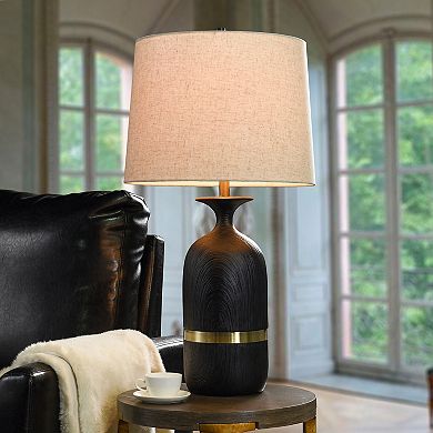 Satin Black Table Lamp with Oatmeal Lamp Shade