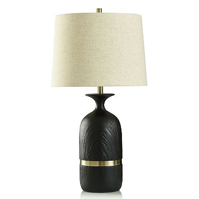 Satin Black Table Lamp with Oatmeal Lamp Shade