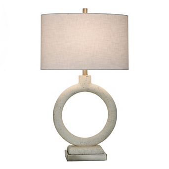 Speckled Cream Circle Table Lamp with Off-White Lamp Shade
