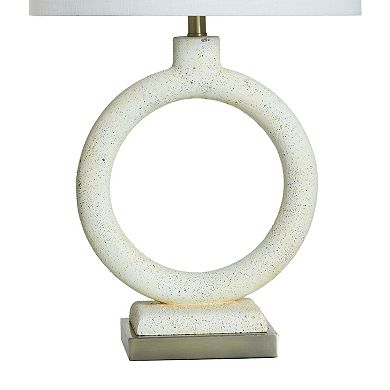 Speckled Cream Circle Table Lamp with Off-White Lamp Shade
