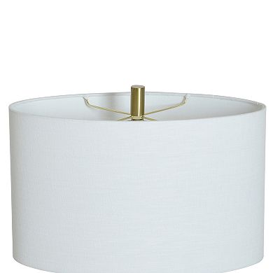 Speckled Cream Circle Table Lamp with Off-White Lamp Shade