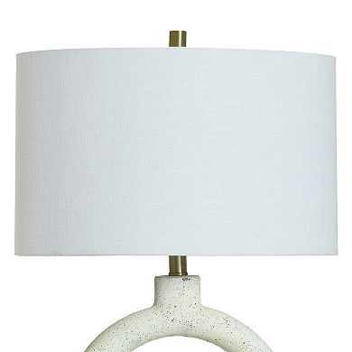 Speckled Cream Circle Table Lamp with Off-White Lamp Shade