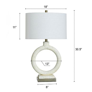 Speckled Cream Circle Table Lamp with Off-White Lamp Shade