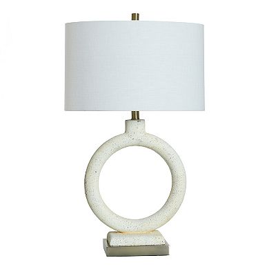 Speckled Cream Circle Table Lamp with Off-White Lamp Shade
