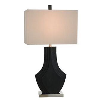 Black Layered Table Lamp with Natural Lamp Shade