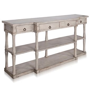 Wilshire Breakfront 3 tier Distressed Light Grey Console Table