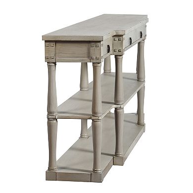 Wilshire Breakfront 3-Tier Distressed Light Grey Console Table