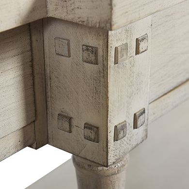 Wilshire Breakfront 3-Tier Distressed Light Grey Console Table