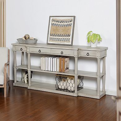 Wilshire Breakfront 3-Tier Distressed Light Grey Console Table