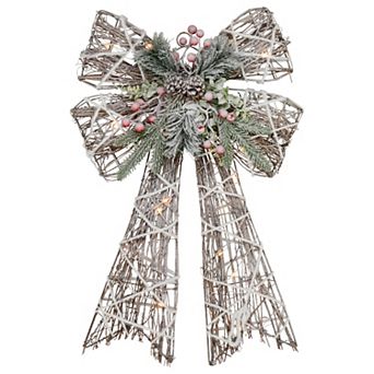 Northlight LED Lighted Frosted Rattan Christmas Bow Decoration