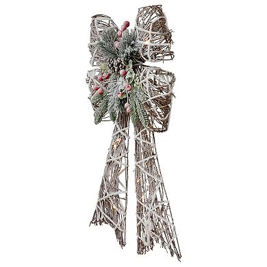 Northlight LED Lighted Frosted Rattan Christmas Bow Decoration