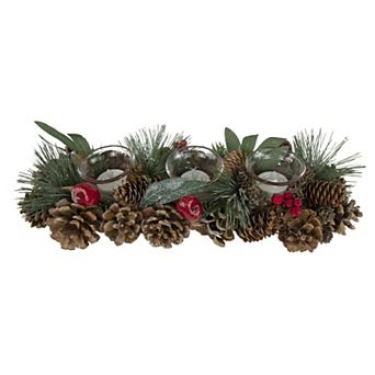 Northlight Glitter Pinecones and Red Berries Tealight Christmas Candle Holder