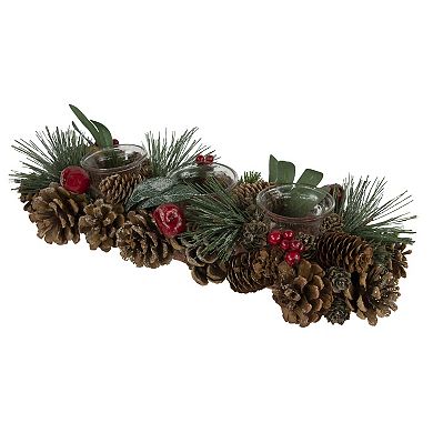 Northlight Glitter Pinecones and Red Berries Tealight Christmas Candle Holder