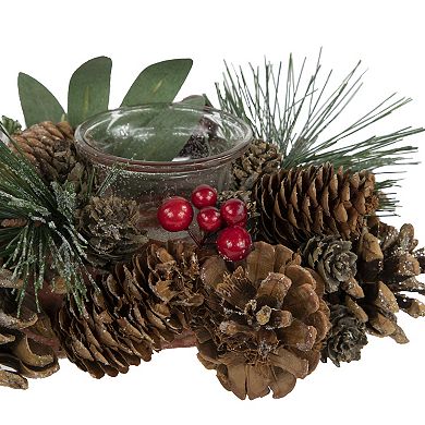 Northlight Glitter Pinecones and Red Berries Tealight Christmas Candle Holder