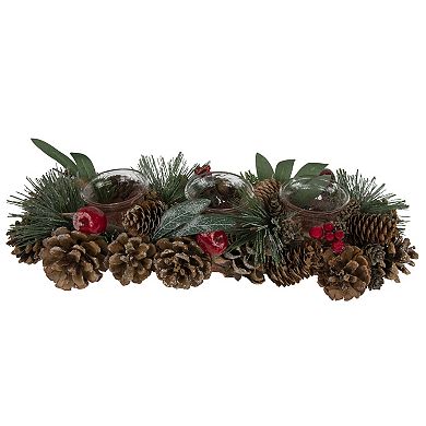 Northlight Glitter Pinecones and Red Berries Tealight Christmas Candle Holder