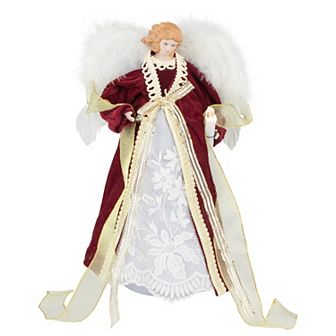 Northlight Burgundy and White Angel with Lighted Candle Christmas Tree Topper