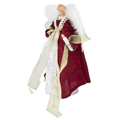 Northlight Burgundy and White Angel with Lighted Candle Christmas Tree Topper