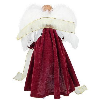Northlight Burgundy and White Angel with Lighted Candle Christmas Tree Topper