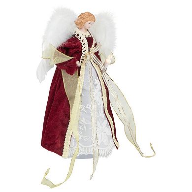 Northlight Burgundy and White Angel with Lighted Candle Christmas Tree Topper