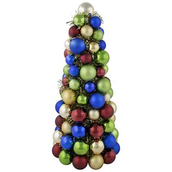 Northlight Multi-Color Shatterproof Ball Christmas Tree with Tinsel