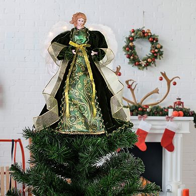 Northlight 14-in. Green and Gold Angel with Lighted Wings Christmas Tree Topper