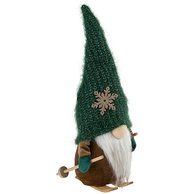 Northlight 12.5-in. Skiing Gnome with Green Knit Hat Christmas Decoration
