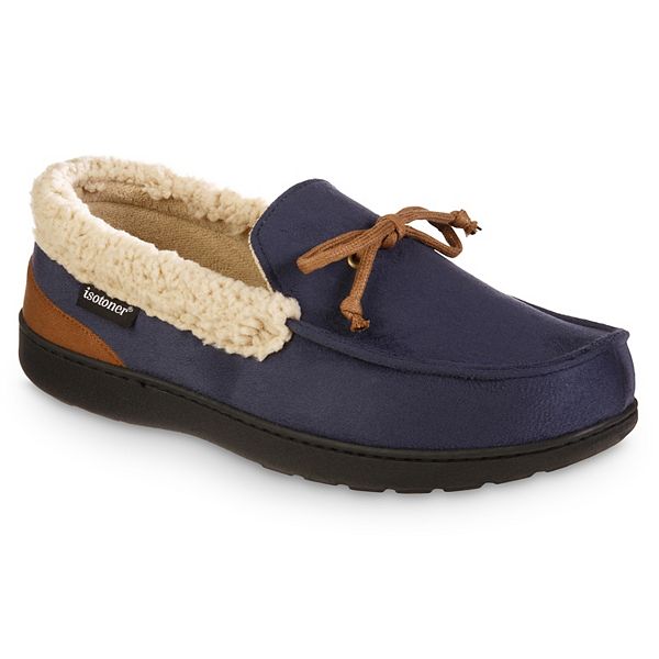 isotoner Gel Infused Memory Foam Vincent Men's Moccasin Slippers - Navy Blue (LARGE)