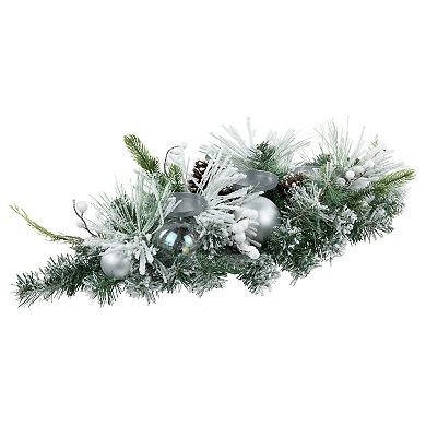 Northlight 30-in. Green Flocked Pine Triple Candle Holder and Iridescent Christmas Ornaments