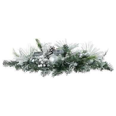 Northlight 30-in. Green Flocked Pine Triple Candle Holder and Iridescent Christmas Ornaments