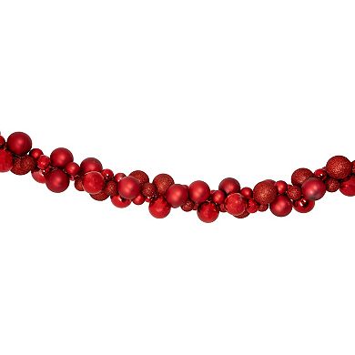 Northlight 6-ft. Red 3-Finish Shatterproof Ball Christmas Garland