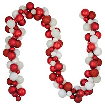 Northlight 6-ft. Red & White 3-Finish Shatterproof Ball Christmas Garland