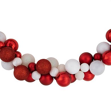 Northlight 6-ft. Red & White 3-Finish Shatterproof Ball Christmas Garland