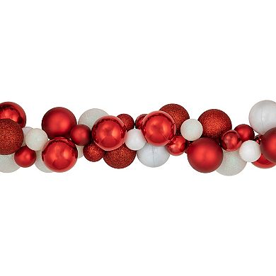 Northlight 6-ft. Red & White 3-Finish Shatterproof Ball Christmas Garland