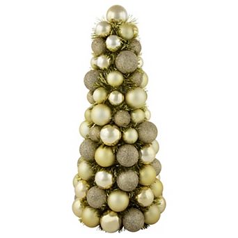 Northlight 15.75 in Gold 3-Finish Shatterproof Ball Christmas Tree with Tinsel