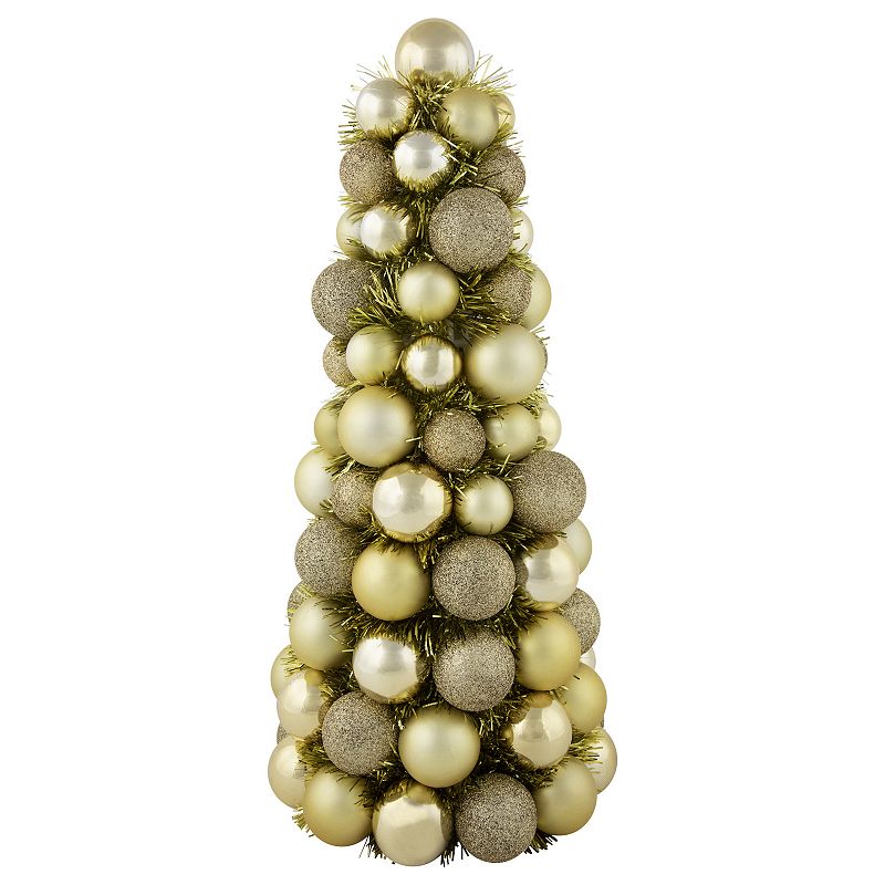 Northlight 15.75  Gold 3-Finish Shatterproof Ball Christmas Tree with Tinsel