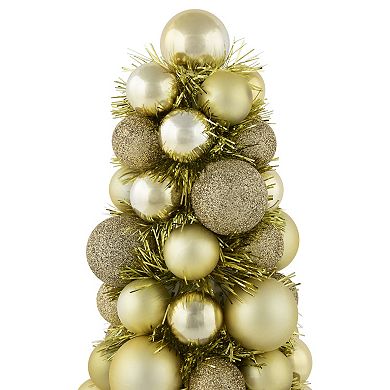 Northlight 15.75-in. Gold 3-Finish Shatterproof Ball Christmas Tree with Tinsel