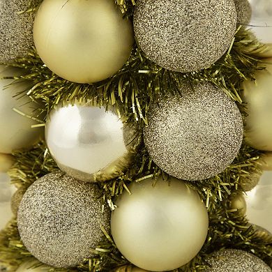 Northlight 15.75-in. Gold 3-Finish Shatterproof Ball Christmas Tree with Tinsel