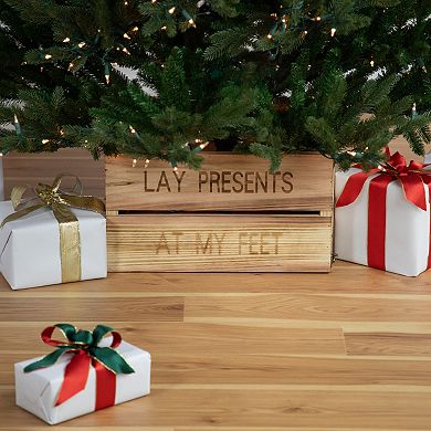 Northlight 18-in. Wood Crate "Lay Presents at My Feet" Christmas Tree Collar